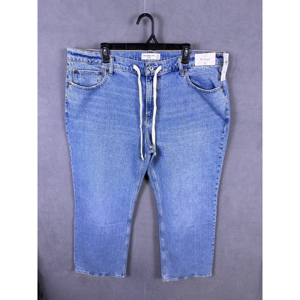 NWT Abercrombie A&F Baggy Low Rise Womens Jeans Size 34 Loose Blue Denim‎ Wide